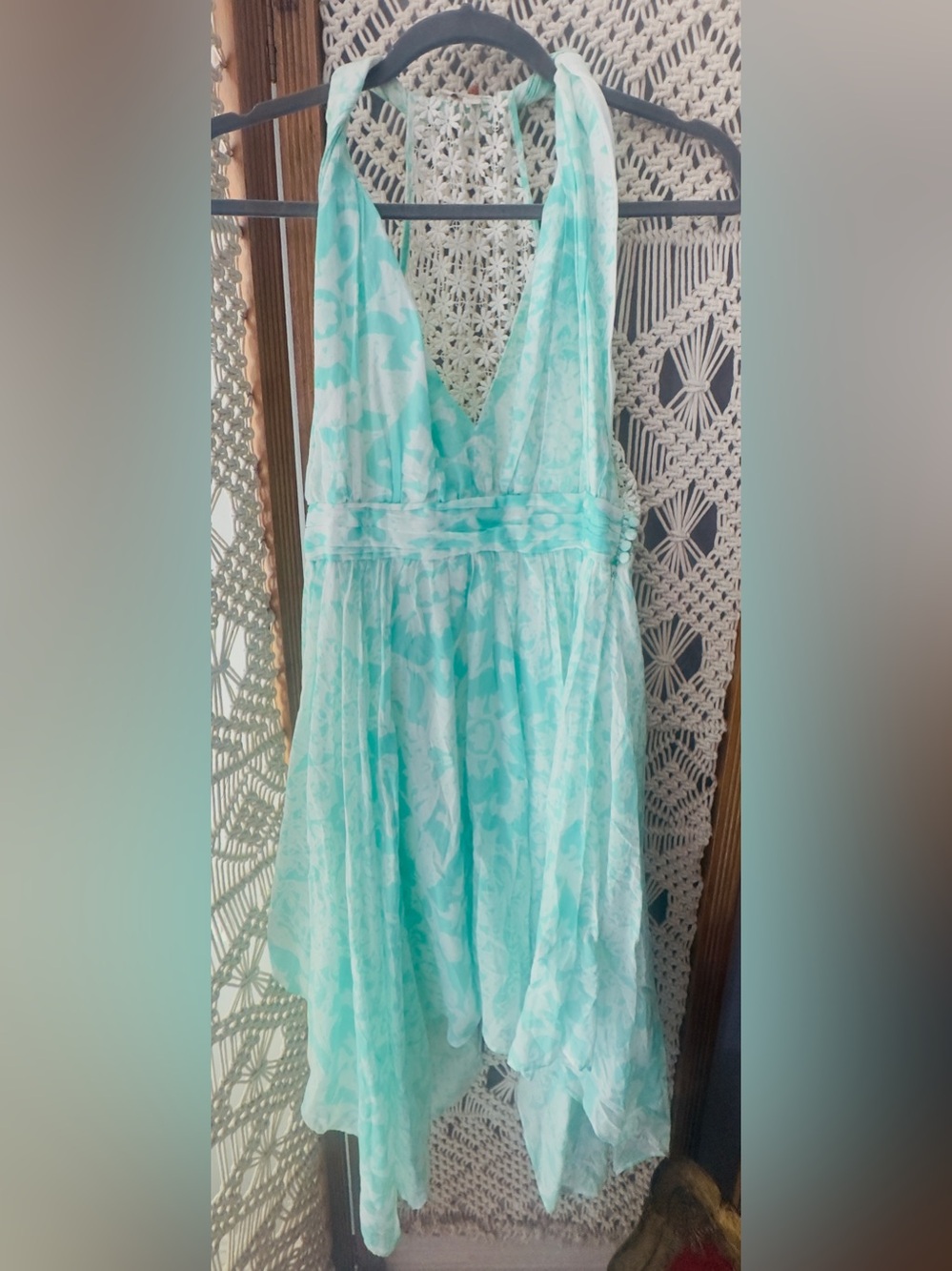 Guess Aqua Floral Halter High-Low Dress